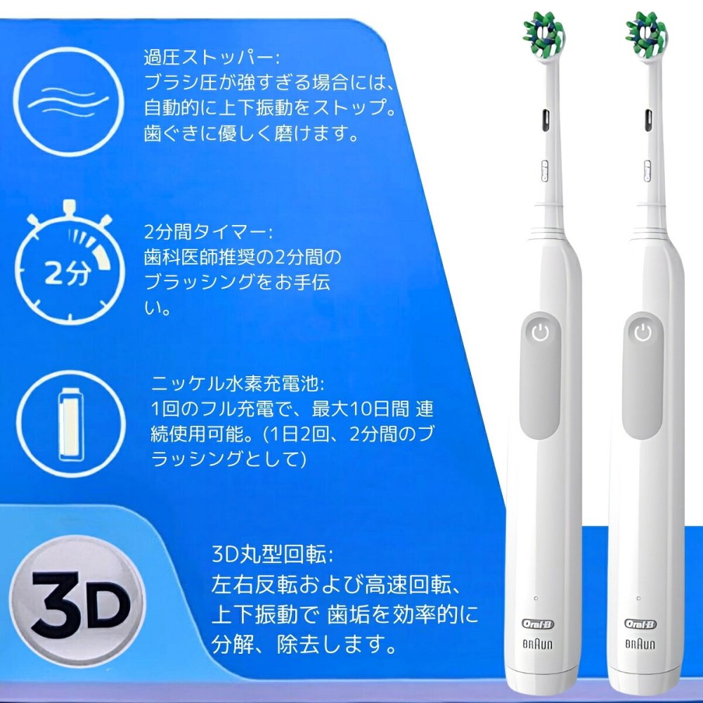 ブラウン オーラルB プロ1 電動歯ブラシ 2本セット 本体2本 充電器2個 BRAUN Oral-B PRO1 D305.513.3 ホワイト 3D丸型回転 歯垢除去 歯周病予防 口臭対策 家族 夫婦 ペア まとめ買い 買い替え 父の日 実用的 ギフト