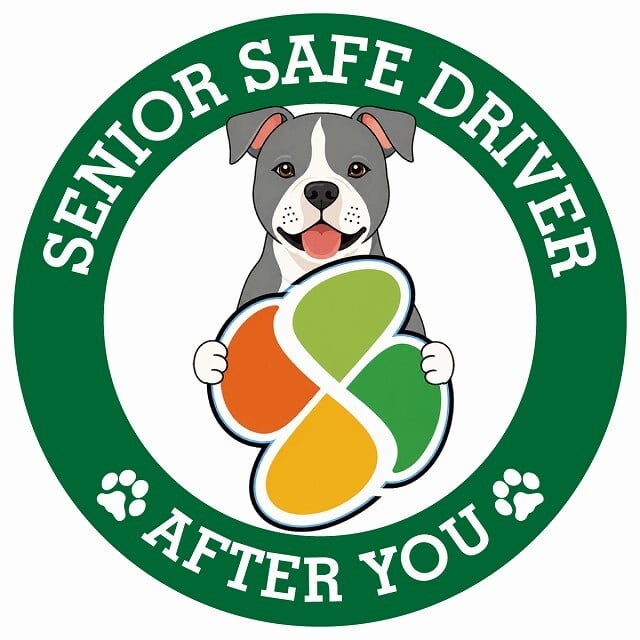 カーサイン 高齢者マーク SENIOR SAFE DRIVER アメリカンスタッフォードシャーテリア ステッカー シール 直径13cm 肉球 日本製 車