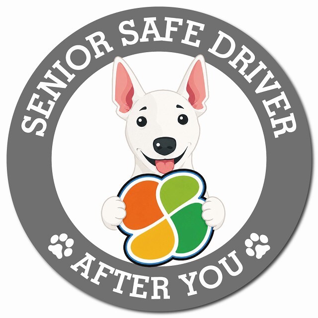 カーサイン 高齢者マーク SENIOR SAFE DRIVER ミニチュアブルテリア マグネット 強力 直径13cm 肉球 日本製 車 ステッカー