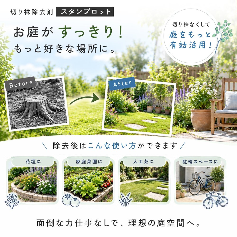 切り株処理剤 スタンプロット 400g 単品 2個セット 切り株の処理 切り株除去 繊維分解 ガーデニング 庭 手入れ 庭木 樹木 根株 木の根 除去 顆粒タイプ 水に溶ける 庭のお手入れ 枯れ木処理 園芸用品 伐採後 処理 切株処理 抜根補助 日本製