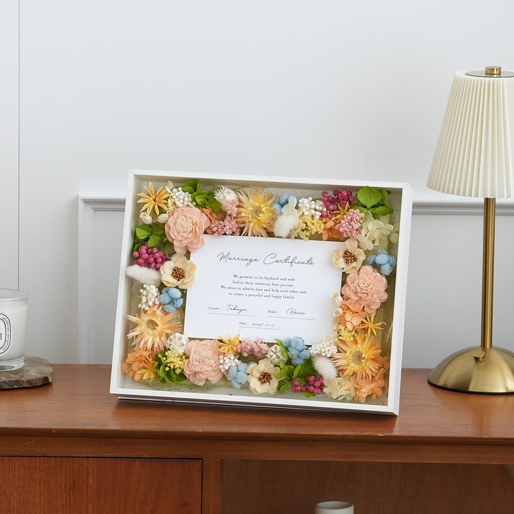 結婚証明書 ゲスト参加型 フラワーフレーム Marriage Flower　50～70名対応☆【結婚証明書】【ドライフラワー】【メッセージカード無料】 おしゃれ 人前式 