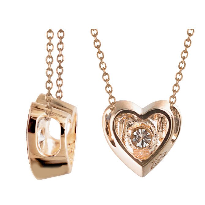 ハワイアンジュエリー ダイヤモンド ピンクゴールド ネックレス ハート 14K K14ピンクゴールド 一粒ダイヤモンド 鑑定書付 K10 10Kあずきチェーン太0.7mm ギフトラッピング可能 BY THE SEA バイザシー 彼女 妻 女性 レディース プレゼント ハロウィン 【品番：CG-GP103R】