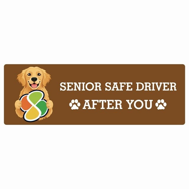 カーサイン 高齢者マーク SENIOR SAFE DRIVER ゴールデンレトリバー ステッカー シール 長方形 15x5cm 肉球 日本製 車