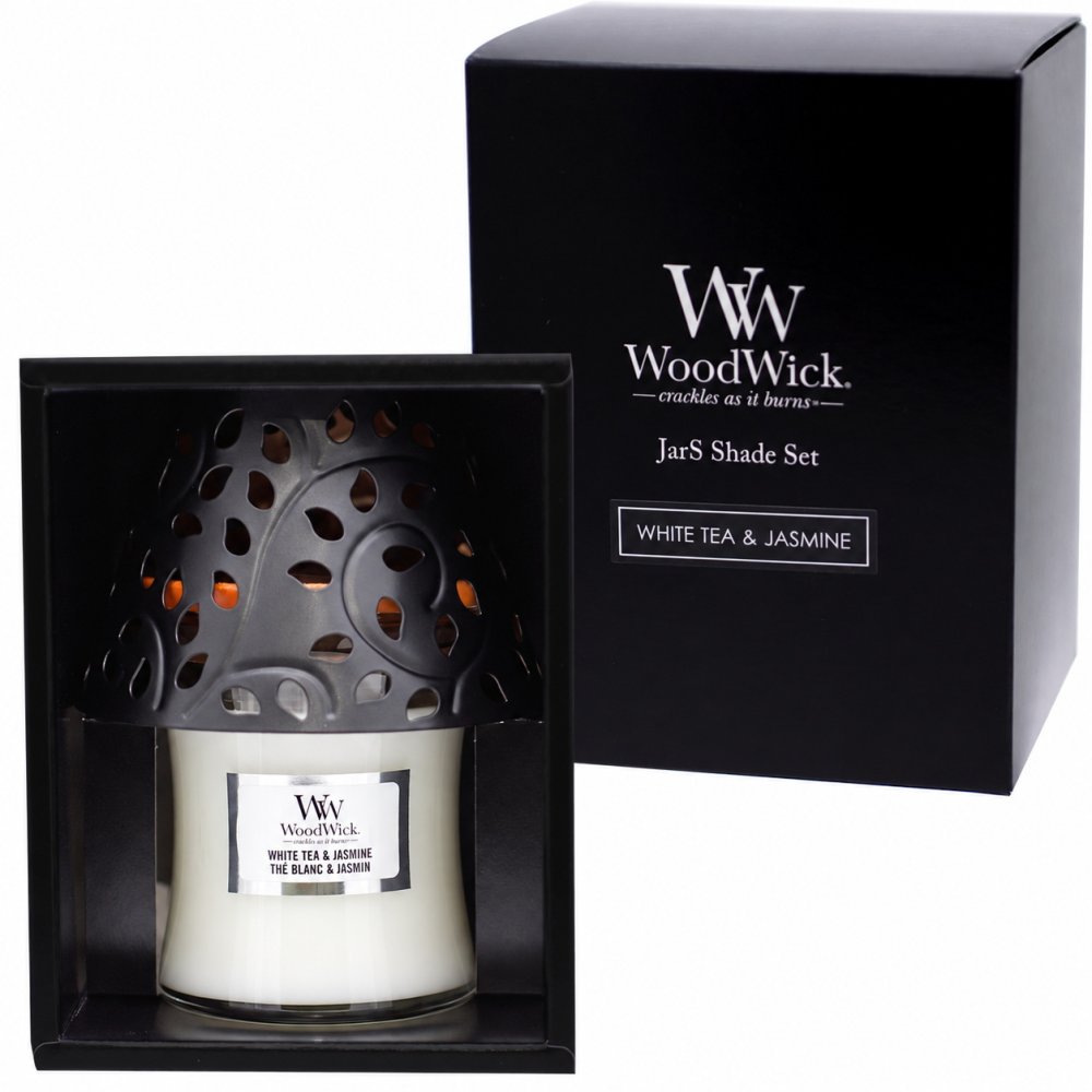 アロマキャンドル ギフト WoodWick ウッドウィック ジャーS 復刻 シェードセット 木製芯の焚き火キャンドル パチパチ音 ホワイトティー＆ジャスミン リネン 化粧箱入り ラッピング無料 メッセージカード無料 クリスマス 誕生日 お礼 プレゼント Sakuya
