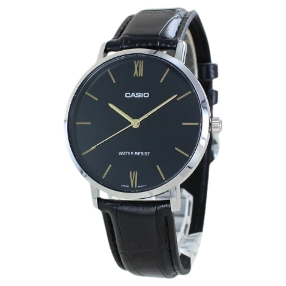 箱なし カシオ 腕時計 メンズ CASIO ブラック シルバー レザー 革ベルト 海外モデル 逆輸入 薄型 シンプル ビジネス 仕事 就職祝い 誕生日 父の日 プレゼント ギフト 成人 卒業 入学