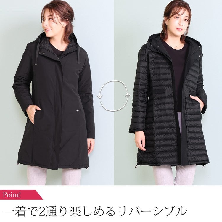 ダウンコート レディース ロング丈 リバーシブル 秋 冬 ブランド ダウン80% フード 弱はっ水 綿 大きいサイズ 軽量 ライト ダウン アウター コート 冬 30代 40代 50代 ミセス ギフト プレゼント 5F (08000193r)