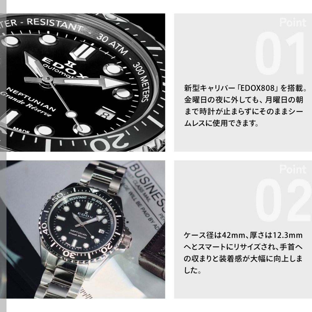 エドックス EDOX ネプチュニアン グランデ リザーブ デイト オートマティック 腕時計 メンズ 自動巻き ダイバーズウォッチ 80801-3NM-NIN NEPTUNIAN