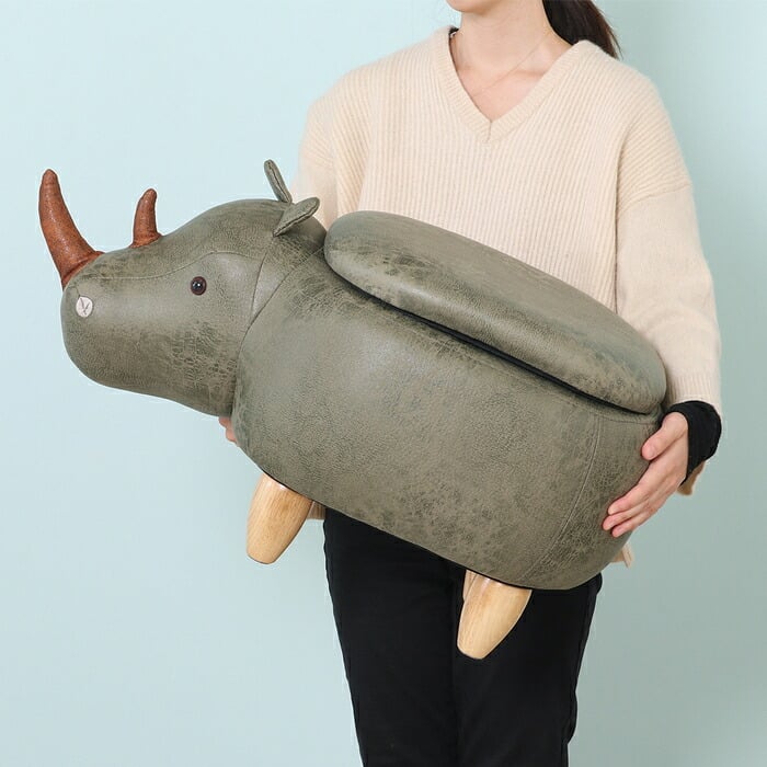 アニマルスツール 恐竜 収納付き サイさん 椅子 いす 子供用 キッズ 足置き オットマン 子供部屋 子供家具 収納 便利 幅67cm 天然木 整理 動物 どうぶつ プレゼント インテリア かわいい ダイナソー サンプルです ポリエステル 新生活