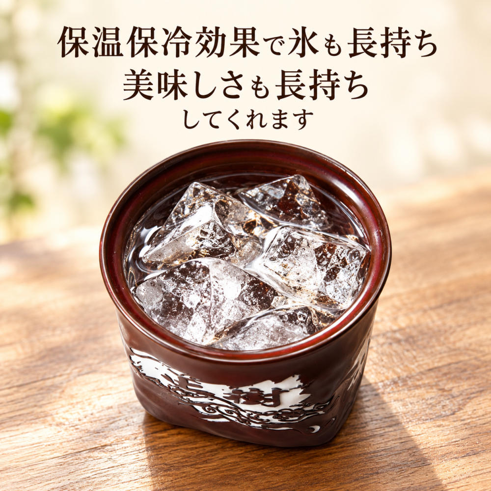 退職 異動 名入れ ギフト SXX 有田焼 二重構造 保温保冷 ロックカップ 茶色 単品 木箱入り / プレゼント ギフト 退職 記念 誕生日 長寿 祝い