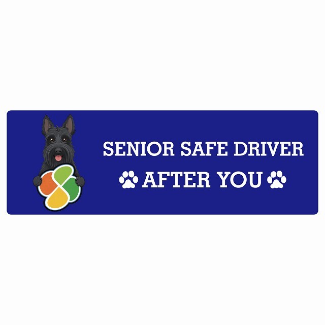 カーサイン 高齢者マーク SENIOR SAFE DRIVER スコティッシュテリア ステッカー シール 長方形 20x6.7cm 肉球 日本製 車