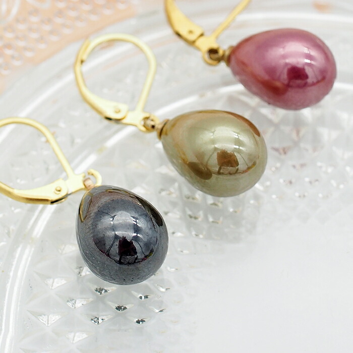 ピアス 金属アレルギー サージカルステンレス フープ 落ちない 引っかからない 外れにくい フック パール 真珠 しずく 雫 イミテーション 大粒 カラー