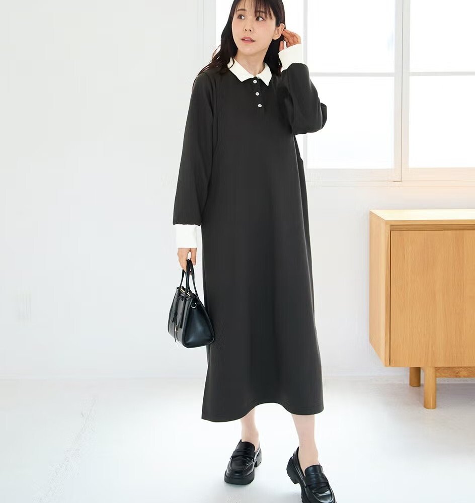 【送料無料】授乳服〈授乳〉ポロカラーワンピース