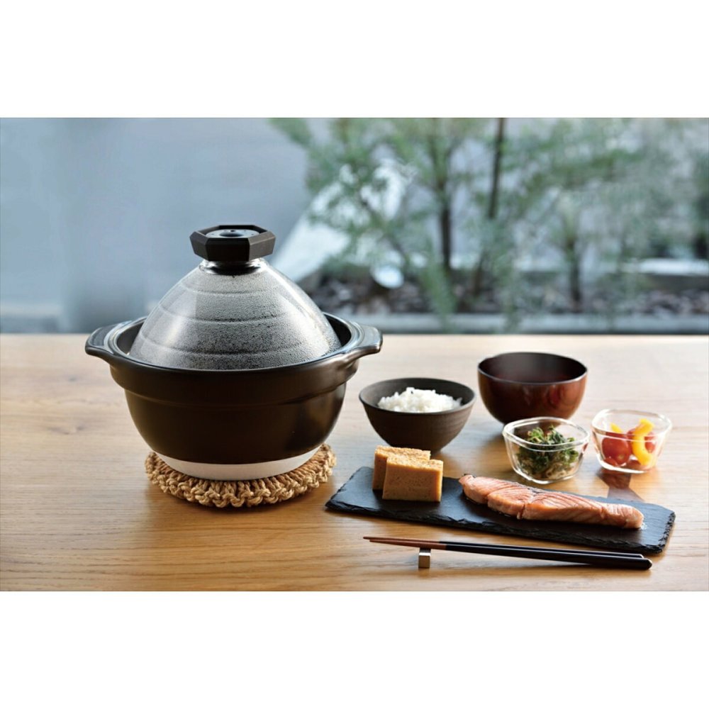 ハリオ フタがガラスのご飯釜2～3合 萬古焼市 炊飯鍋 耐熱ガラス 直火炊き 鍋 釜【北海道・沖縄県・離島 配送不可】