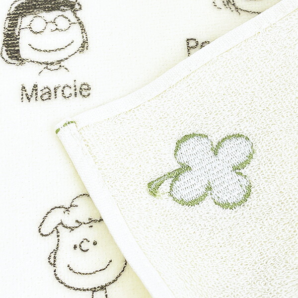 スヌーピー イニシャルミニタオル (クローバー) アイボリー ハンカチ SNOOPY