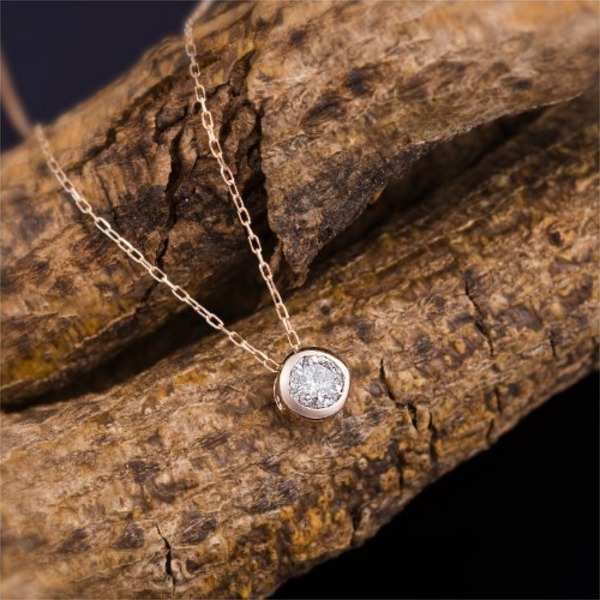 ネックレス レディース ダイヤモンド 0.15ct K18PG ピンクゴールド フクリン留め ペンダント 一粒 ダイヤ 18金 華奢 シンプル ジュエリー アクセサリー ギフト プレゼント 贈り物