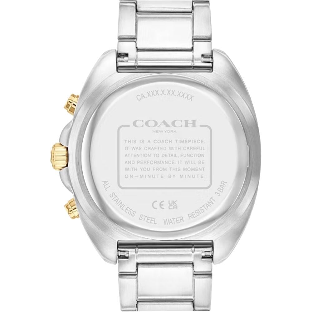 コーチ 腕時計 メンズ 正規品 5年保証 チャーター クロノグラフ 44mm ブルー ゴールド シルバー ツートン メタルベルト タキメーター 30m防水 ビジネス 夫 彼氏 父 誕生日 プレゼント ギフト 純正ショッパー付き COACH 成人 卒業 入学
