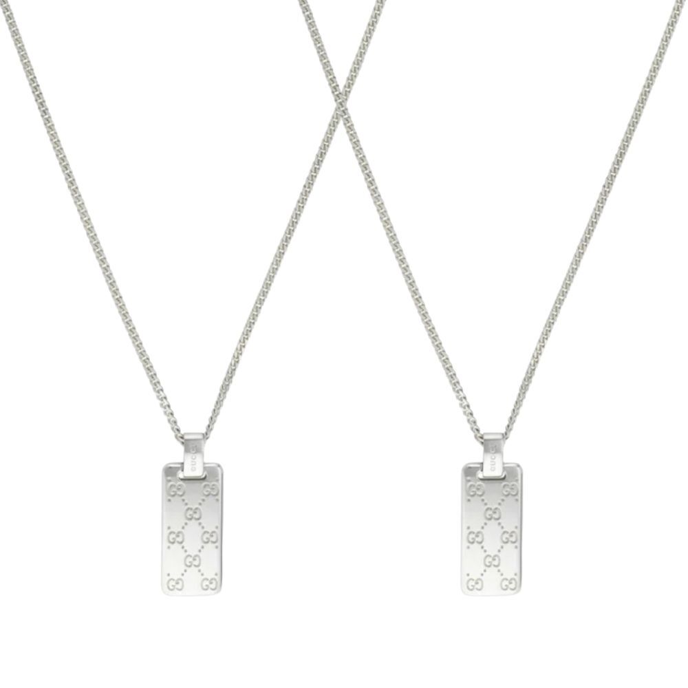 グッチ ペアネックレス 2本セット メンズ レディース GGシグネチャー タグ ペンダント シルバー925 夫婦 カップル お揃い 高級感 誕生日 プレゼント 結婚記念日 ギフト GUCCI 成人 卒業 入学