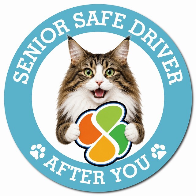 カーサイン 高齢者マーク SENIOR SAFE DRIVER ノルウェージャンフォレストキャット マグネット 強力 直径13cm 肉球 日本製 車 ステッカー