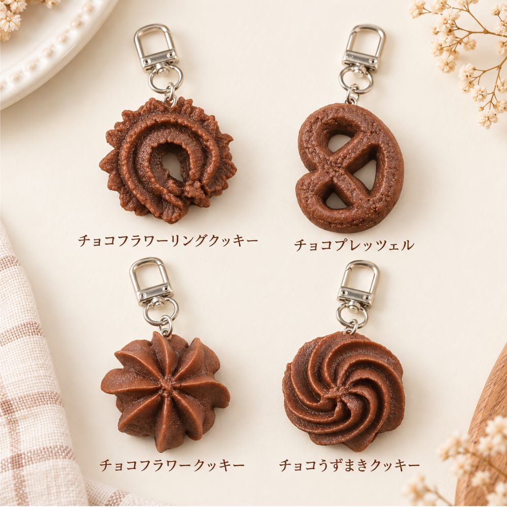 選べる2点セット クッキー キーホルダー 食品サンプル風 焼き菓子 モチーフ バッグチャーム キーチャーム かわいい おしゃれ ミニチュア プレゼント