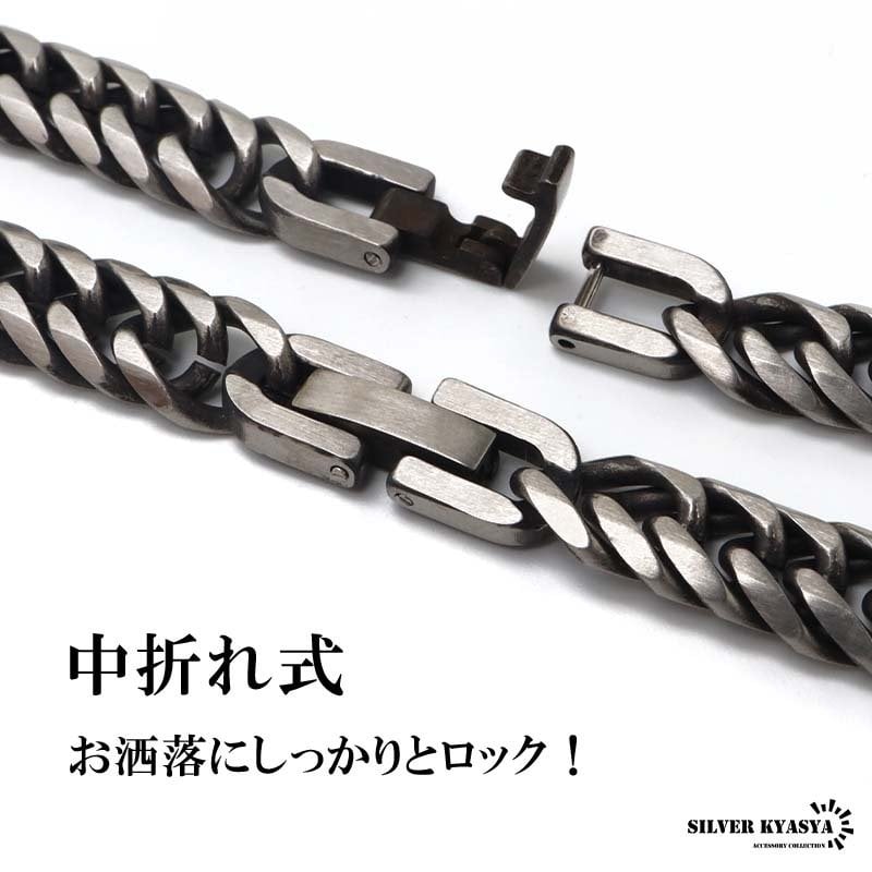 ステンレス 定番 ダブル喜平ネックレス 幅6mm 細身 チェーンネックレス メンズネックレス 6面カット 燻し アンティークシルバー 45cm 50cm 60cm 細め シンプル 王道 中折れ式 存在感 男性 金属アレルギー対応