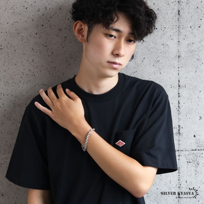 ステンレス ロープチェーンブレスレット 幅6mm シルバー メンズ ボリューム ツイスト 立体感 太め シンプル カジュアル ストリート モード きれいめ おしゃれ かっこいい アクセサリー 手元のポイント 金属アレルギー対応