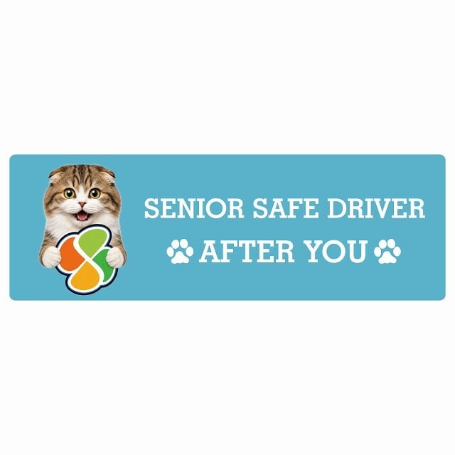 カーサイン 高齢者マーク SENIOR SAFE DRIVER ハイランドフォールド ステッカー シール 長方形 20x6.7cm 肉球 日本製 車