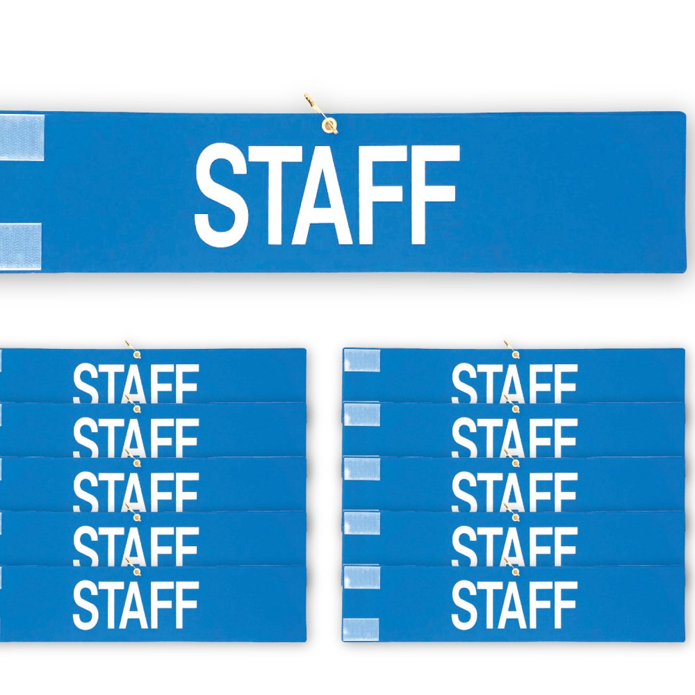 【送料無料】腕章 スタッフ ブルー 10枚セット 日本製 マジックテープ 安全ピン付き イベント 学校 STAFF