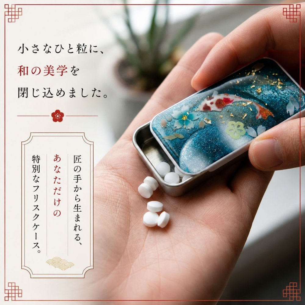 職人の手作り！和柄ペアFRISKケース「阿」フリスク タブレット ミント 名入れ 職人 手作り ハンドメイド 送料無料 伝統工芸 桜 和モダン 和柄 和風 和雑貨 ギフト プレゼント 贈り物
