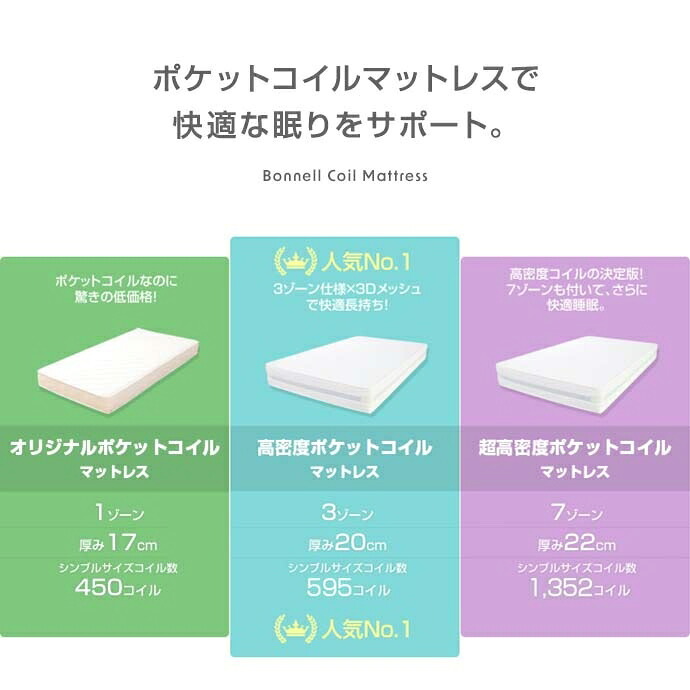 ベッド 寝具 シングル マットレス付 ノック すのこ パイプ ロー フロア フレーム マットレス付き ポケットコイル ヘッドボードなし コンパクト 省スペース 通気性 幅97 シンプル 一人暮らし ワンルーム 収納