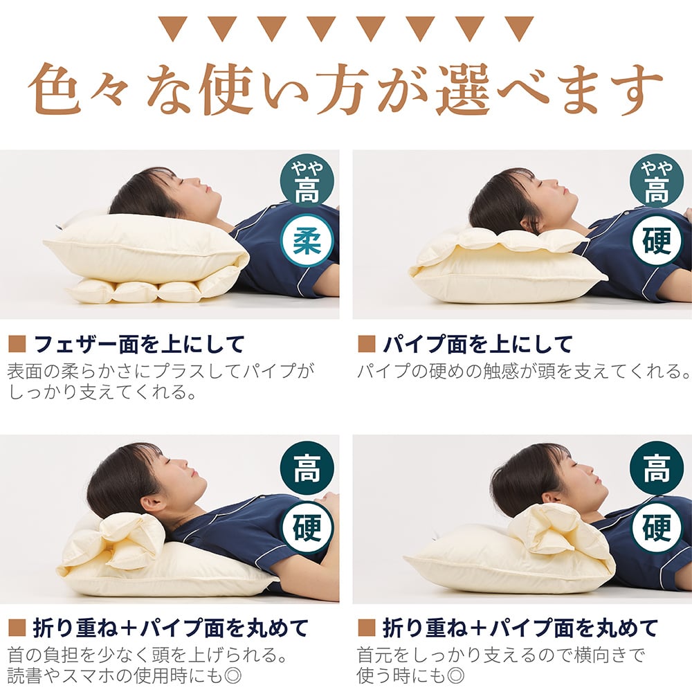 医学博士推薦 メーカー公式 折り重ね枕 枕 まくら カバー付き ホテル・旅館で大人気！ 約43×63cm 肩こり 解消 首こり 高さ調整 安眠 快眠 パイプ フェザー 羽根 高め 低め 硬め 通気性 ギフト プレゼント 日本睡眠学会認定医