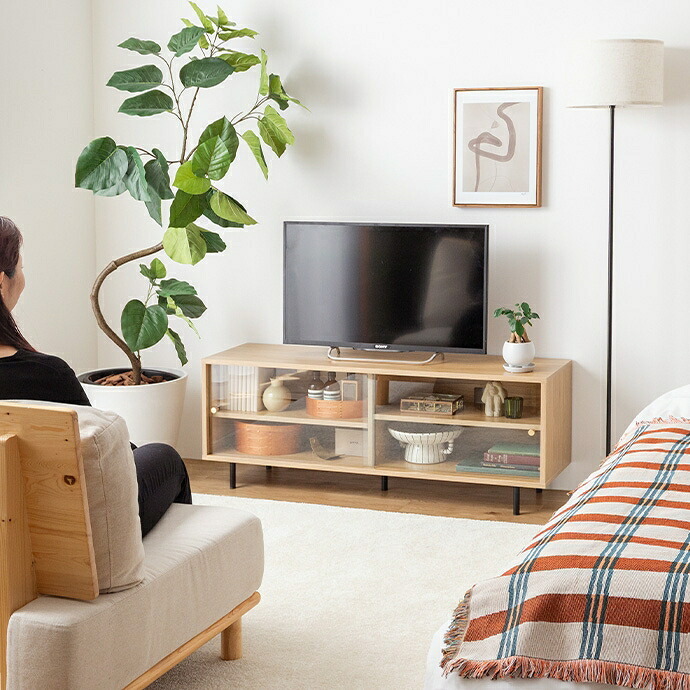 テレビ台 テレビボード ガラス ローボード 木製 テレビラック スリム 収納 TV台 省スペース ガラス扉 壁寄せ 一人暮らし 収納棚 Laura ラウラ 収納付き 幅120 可動棚 2段 ロータイプ コード穴 32型 32インチ 40型 40インチ