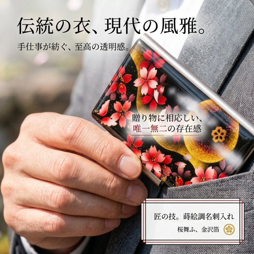 名刺入れ『芽』和柄 和風 カードケース 夜桜 伝統工芸 職人 手作り 名入れ 記念日 誕生日 ギフト 送料無料 和風 ハンドメイド 立体彩色 螺鈿風 20代 40代 50代 プレゼント お祝い 還暦 退職 卒業