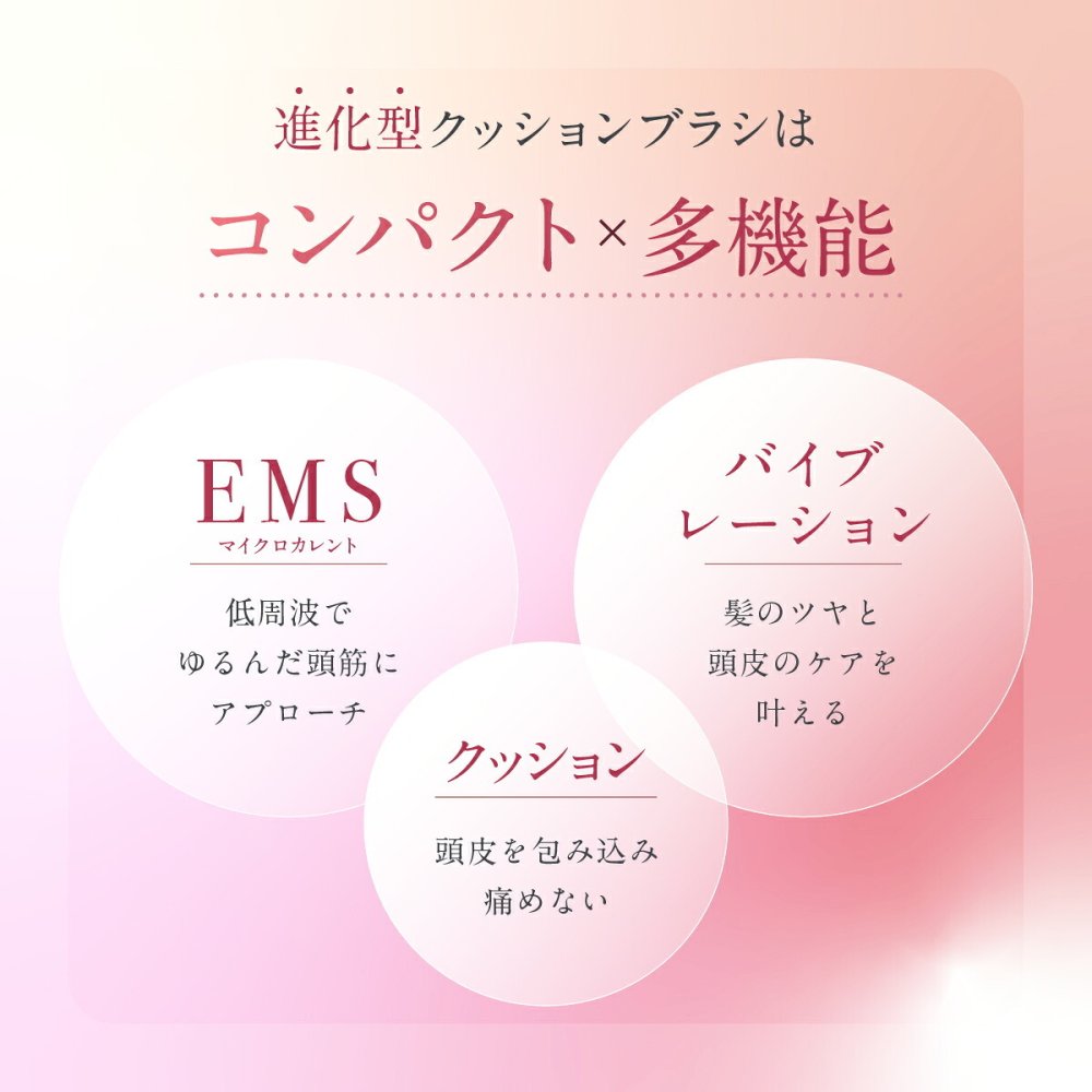 EMSブラシ WAVEWAVE EMS Brush Air mini WH51-03 クッションブラシ EMS マイクロカレント マイナスイオン 赤色LED バイブレーション 3段階 充電式 コードレス コンパクト ミニ ヘアブラシ 頭皮ケア 持ち運び 旅行 ミラー付き 美容家電 女性 母 妻 誕生日 母の日 プレゼント ギフト