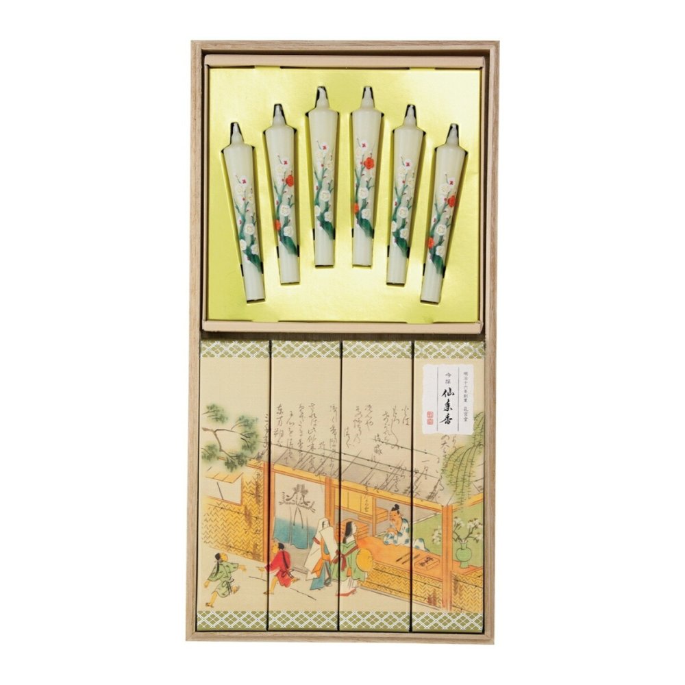 お線香 ろうそく ギフト カメヤマ 吟撰 仙年香 絵ろうそくセット 桐箱入り 梅の絵ろうそく 蜜蝋 少煙 のし対応 熨斗名入れ無料 オリジナル胡蝶蘭熨斗 お供え 御供 贈答用 ご進物 法事 法要 命日 月命日 初盆 新盆 お盆 お彼岸 四十九日 一周忌 三回忌 お悔やみ 喪中見舞い 寒中見舞い お歳暮 御仏前 ご仏前 仏壇 故人 両親 祖父 祖母 親戚 知人 上品 おしゃれ 日本製