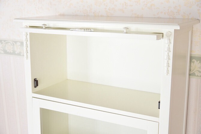 本棚 書棚 フラップ扉 ディスプレイ サイドボード 収納 ホワイト 白 姫系 フェミニン アンティーク調 ロココ調 スノーホワイトプリンセス スライド本棚4段 新生活