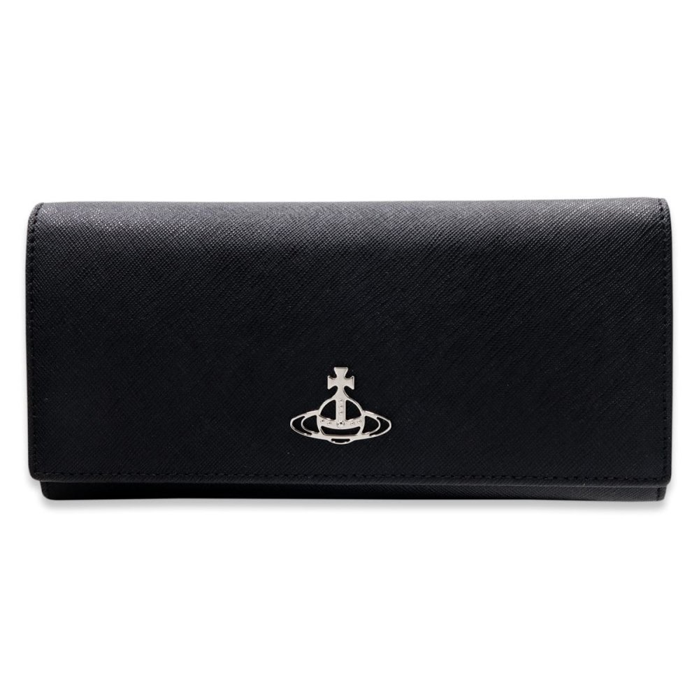 ヴィヴィアンウエストウッド 財布 長財布 メンズ レディース Vivienne Westwood 51120005 L001N LA N402 ブラック 黒 サフィアーノ 本革 小銭入れあり かぶせ フラップ オーブ ロゴ ギフト プレゼント