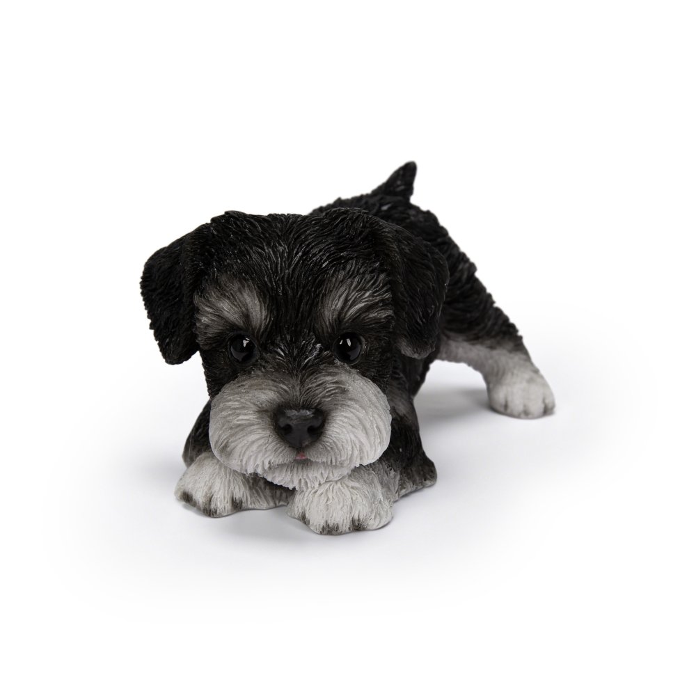 犬の置物 woobia ウービア かまえるシュナウザー 黒白 小 子犬 10cm 手のひらサイズ リアル動物オーナメント イギリス職人手彩色 玄関 デスク インテリア 縁起物 誕生日 お礼 退職祝い 新築祝い お祝い ギフト プレゼント かわいい