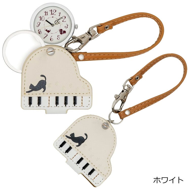 定形外送料無料 フィールドワーク ねことピアノ ルーペ付きウォッチ LW038 時計 キーチェーンウォッチ アナログ 懐中時計 チャーム ルーペ ねこ 猫 ネコ ピアノ