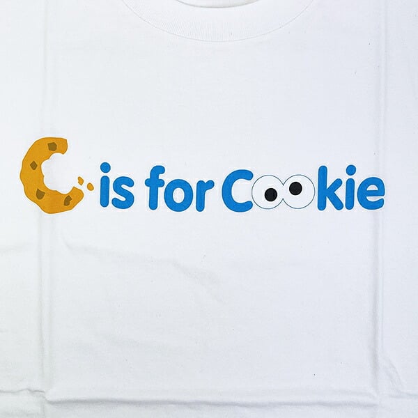 セサミストリート クッキーモンスター ユニセックスTシャツ(S) ロゴ ホワイト アパレル