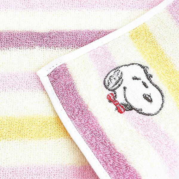 スヌーピー ミニタオル マルチボーダー ピンク リボン ハンカチ SNOOPY