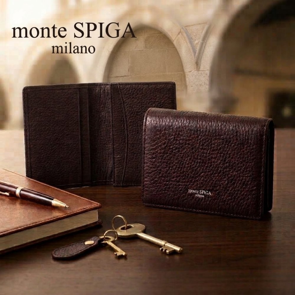 モンテスピガ　monte SPIGA　カードケース　MOSMSP110BK　ブラック　黒　シュリンクレザー　牛革　名刺入れ