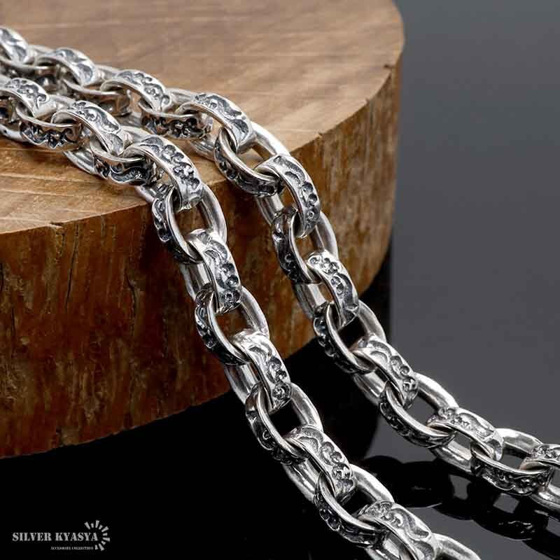 シルバー925 唐草模様 アラベスク ペーパーチェーン 幅4mm シルバー ネックレスチェーン 重厚 フックタイプ シルバーネックレス メンズ 男性 金属アレルギー対応