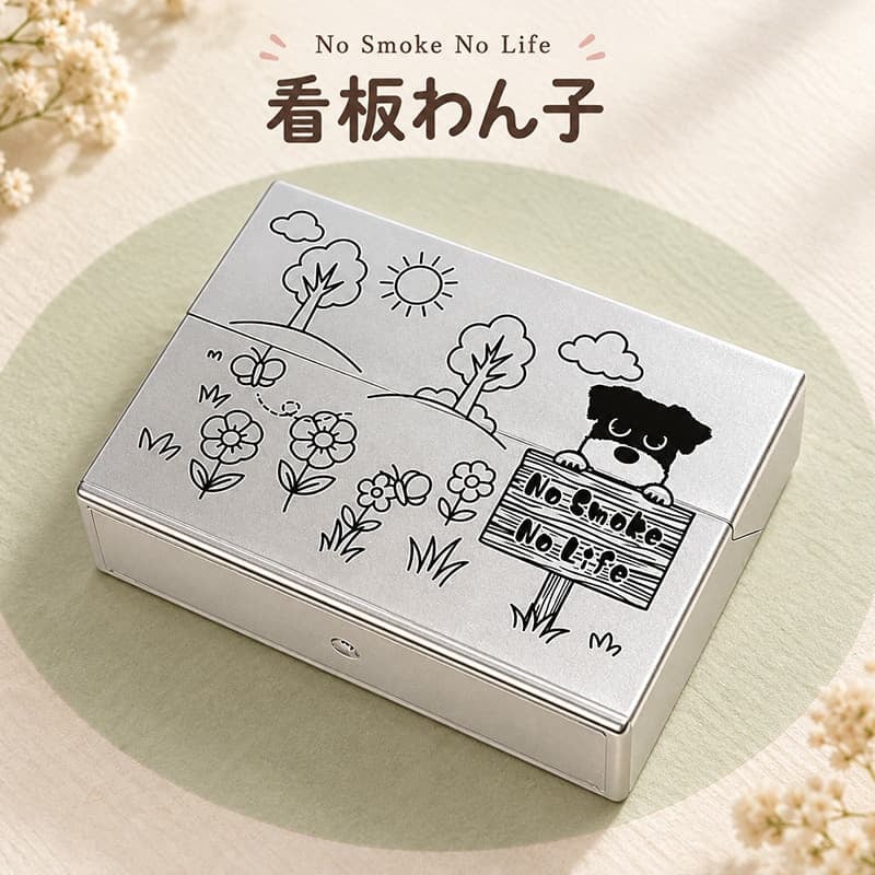 加熱式タバコ対応 シガレットケース No Smoke No Life 可愛い 猫 犬 小物入れ シルバー マルチハードケース 看板にゃん子 看板わん子 収納ボックス 銀 カートリッジケース 電子タバコケース プレゼント ギフト
