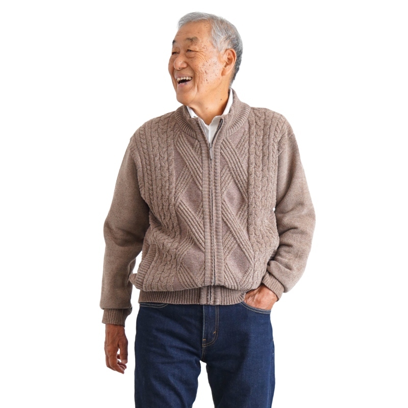 シニアファッション メンズ 80代 70代 60代 90代 秋冬 あったか 防寒 ケーブルニット×裏フリース ジップアップジャケット おじいちゃん 服 誕生日 プレゼント 紳士服 アウター ジャンパー 男性 祖父 お年寄り 老人 高齢者 ギフト（cdk-mo1-654700）