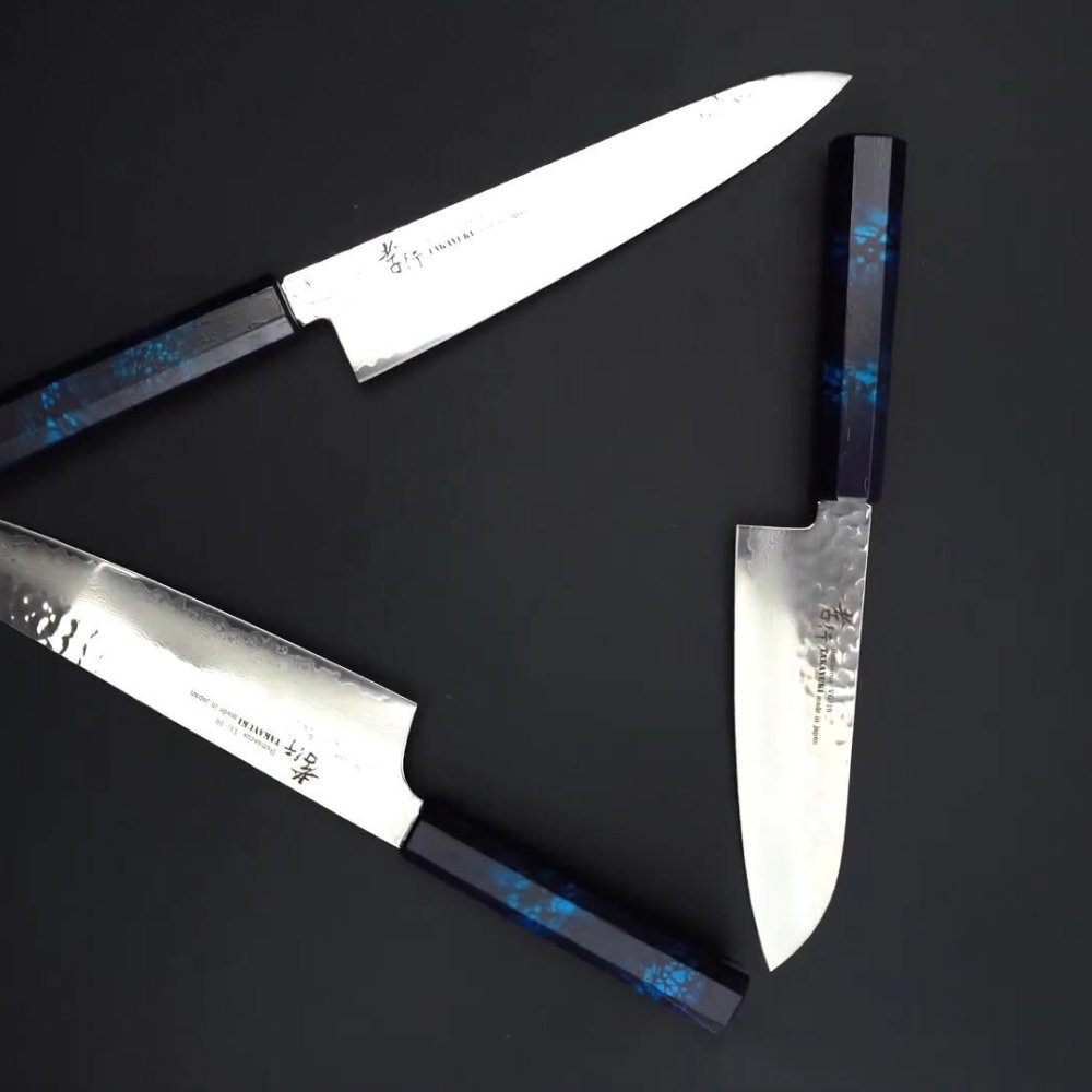 堺孝行「なないろVG10」群青べっこう色 ダマスカス洋包丁 剣型三徳160mm【在庫アリ】【即納可】