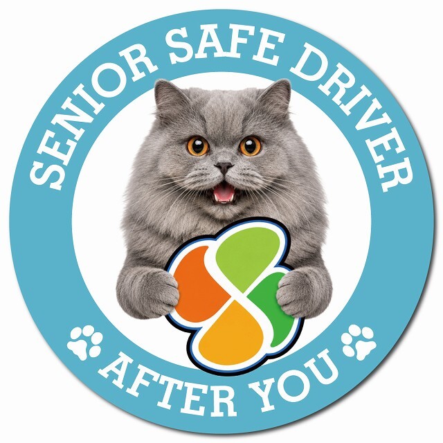 カーサイン 高齢者マーク SENIOR SAFE DRIVER ブリティッシュロングヘア マグネット 強力 直径13cm 肉球 日本製 車 ステッカー