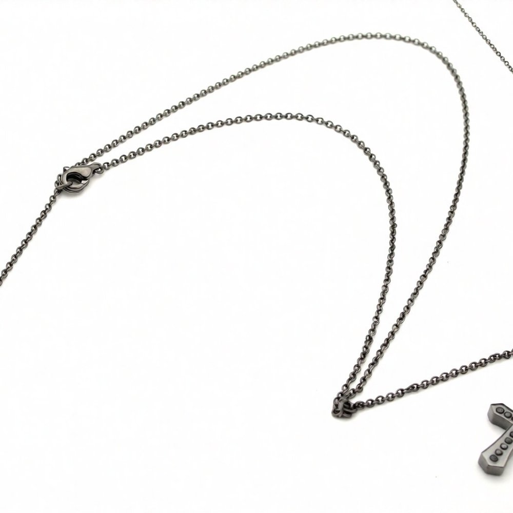 【送料無料】ペアネックレス ステンレス アクセサリー ロザリオ ペンダント クロス 十字架 ジルコニア Rosary ブラック ローズゴールド メンズ レディース