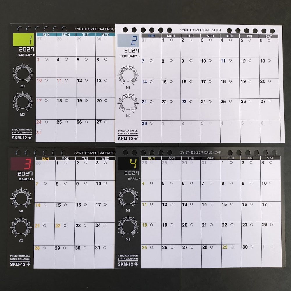 【2027カレンダー】シンセカレンダー SKM-12  シンセ卓上・ツマミマグネット付き