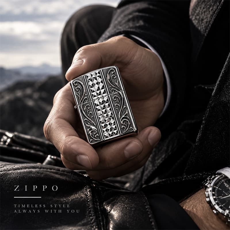 ZIPPO ライター アーマーカスタム ライン ジッポ 両面加工 細密彫刻 中世模様 銀 いぶし仕上げ シルバー かっこいい 重厚 高級 おしゃれ メンズ ギフト プレゼント