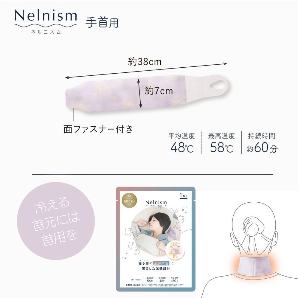 ネルニズム Nelnism 手首用 温熱シート 温熱ウォーマー 手首温め 使い捨て 温熱 パック 睡眠コンサルタント 友野なお 監修 就寝前 リラックス ナイトケア 手首 外関 スイッチOFF 温活 ギフト アルファックス AP-629610
